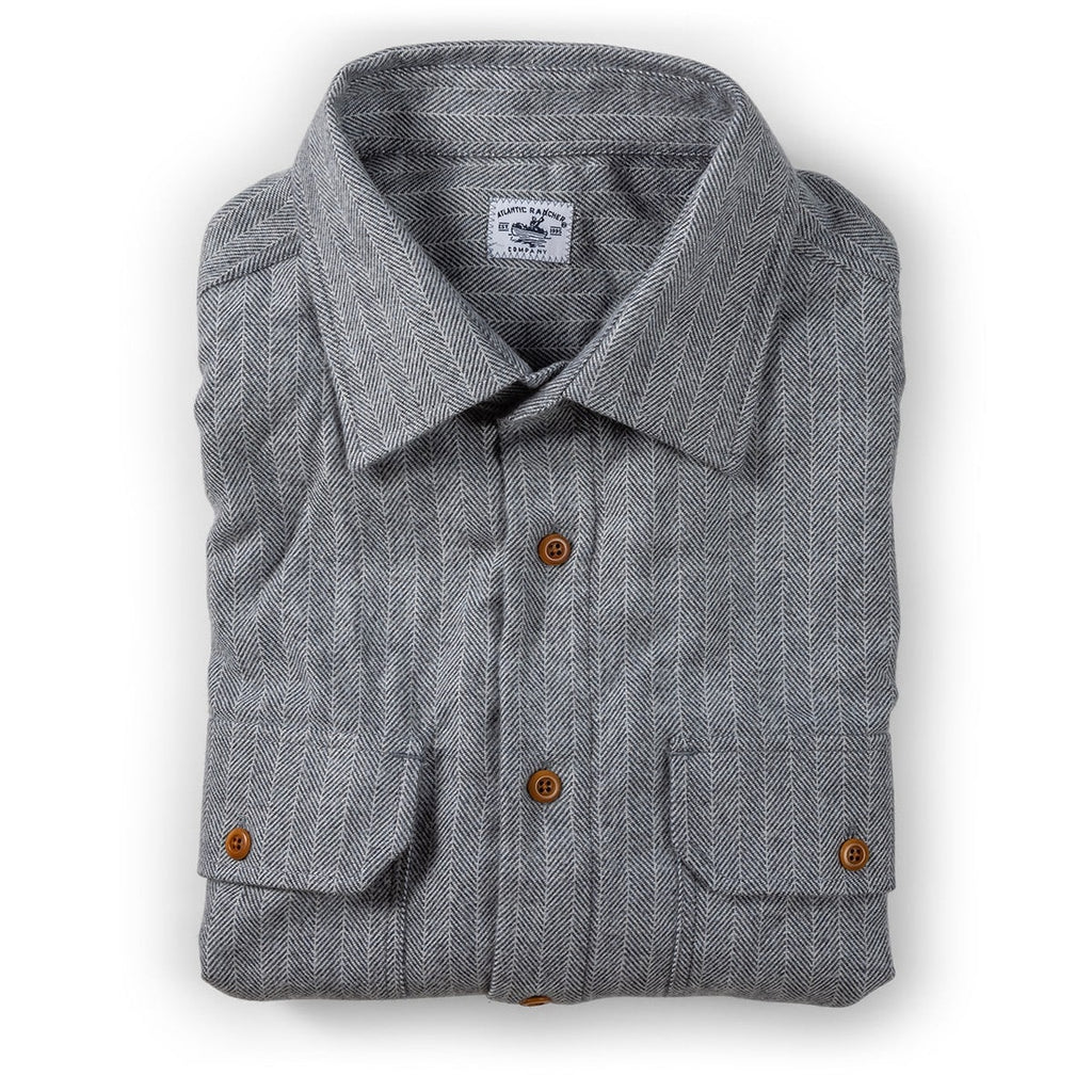 Bayman's Flannel Shirt  Atlantic Rancher Company Grey Herringbone S 