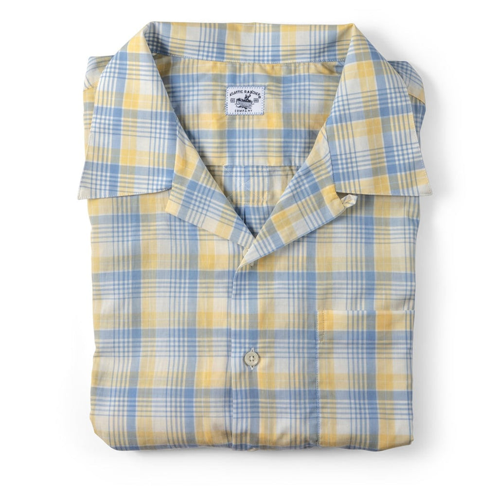 Bimini Short Sleeve Cotton Shirt- in Blue Lemon Plaid Shirts Atlantic Rancher Company M  