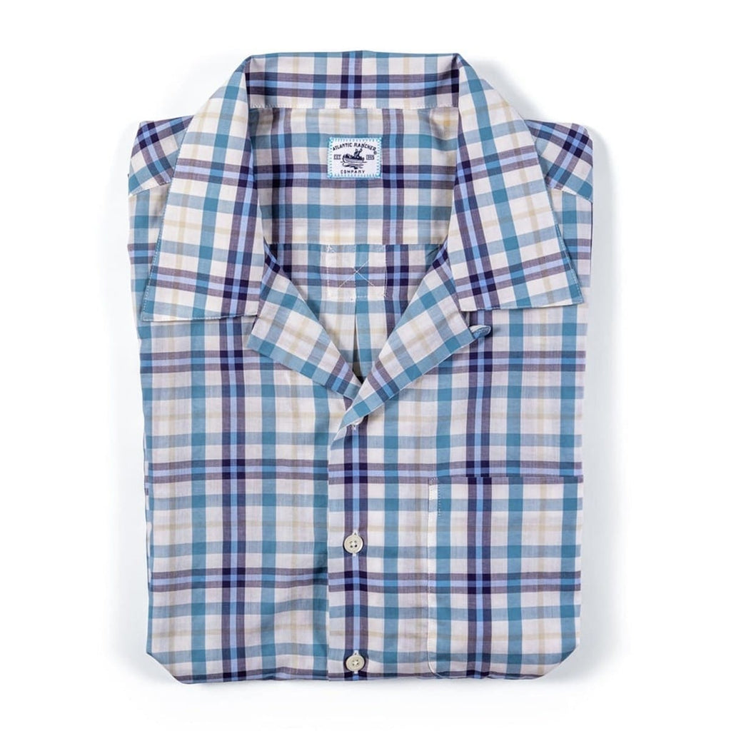 Bimini Short Sleeve Cotton Shirt- Plaids Bimini Shirts Atlantic Rancher Company M Blue Marlin Blue 