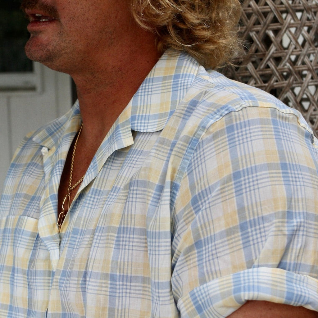 Bimini Short Sleeve Cotton Shirt- in Blue Lemon Plaid Shirts Atlantic Rancher Company   