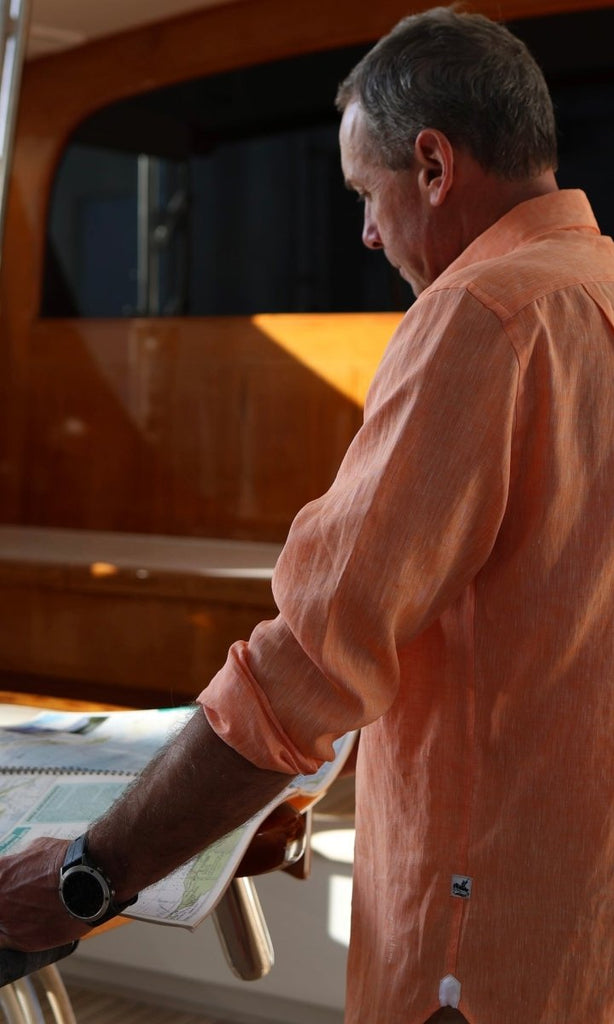 Captain's Button - down Collar Linen Shirt - Atlantic Rancher CompanyCaptain's Button - down Collar Linen ShirtShirtsAtlantic Rancher CompanyCapt - 02 TangerineTangerineMCaptain's Button - down Collar Linen Shirt