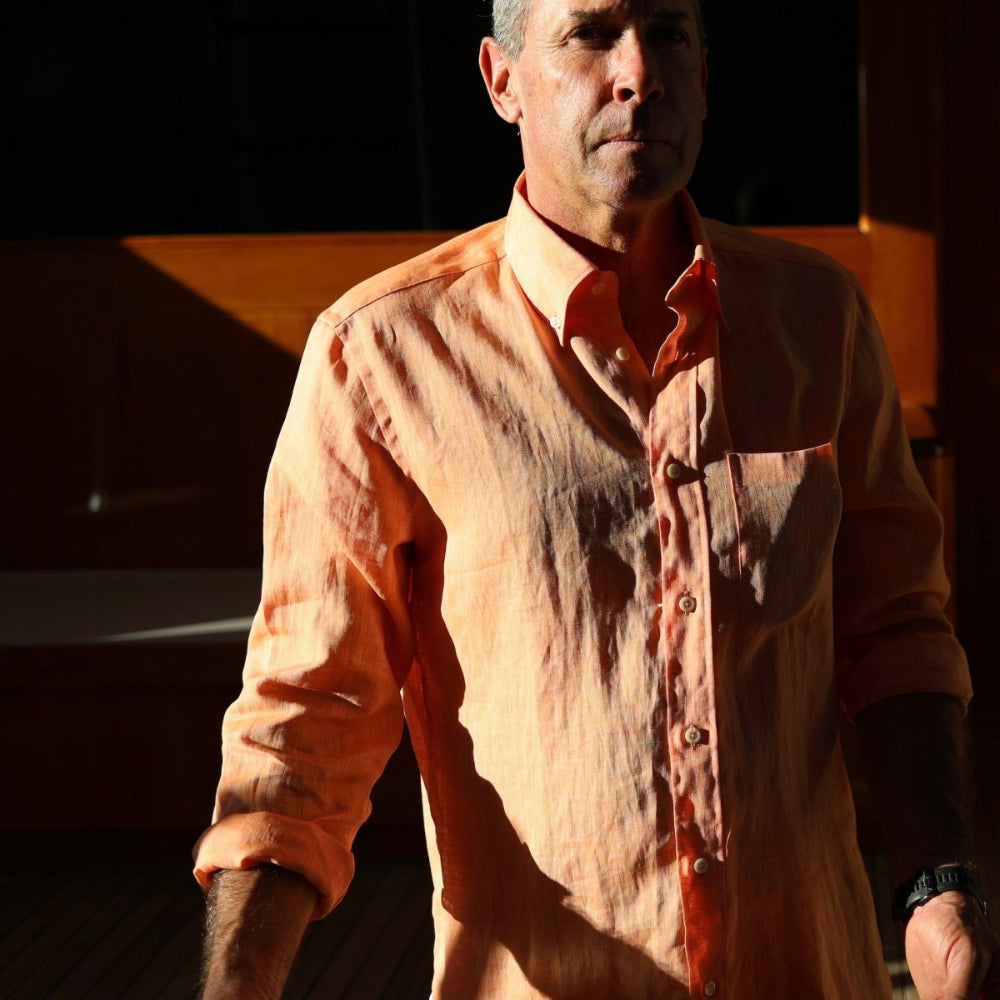 Captain's Button - down Collar Linen Shirt - Atlantic Rancher CompanyCaptain's Button - down Collar Linen ShirtShirtsAtlantic Rancher CompanyCapt - 02 TangerineTangerineMCaptain's Button - down Collar Linen Shirt