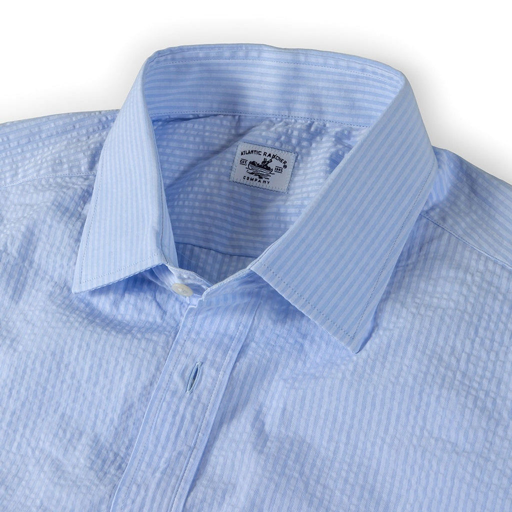 Captain's Seersucker Cotton Shirt - in Blue Shirts Atlantic Rancher Company   