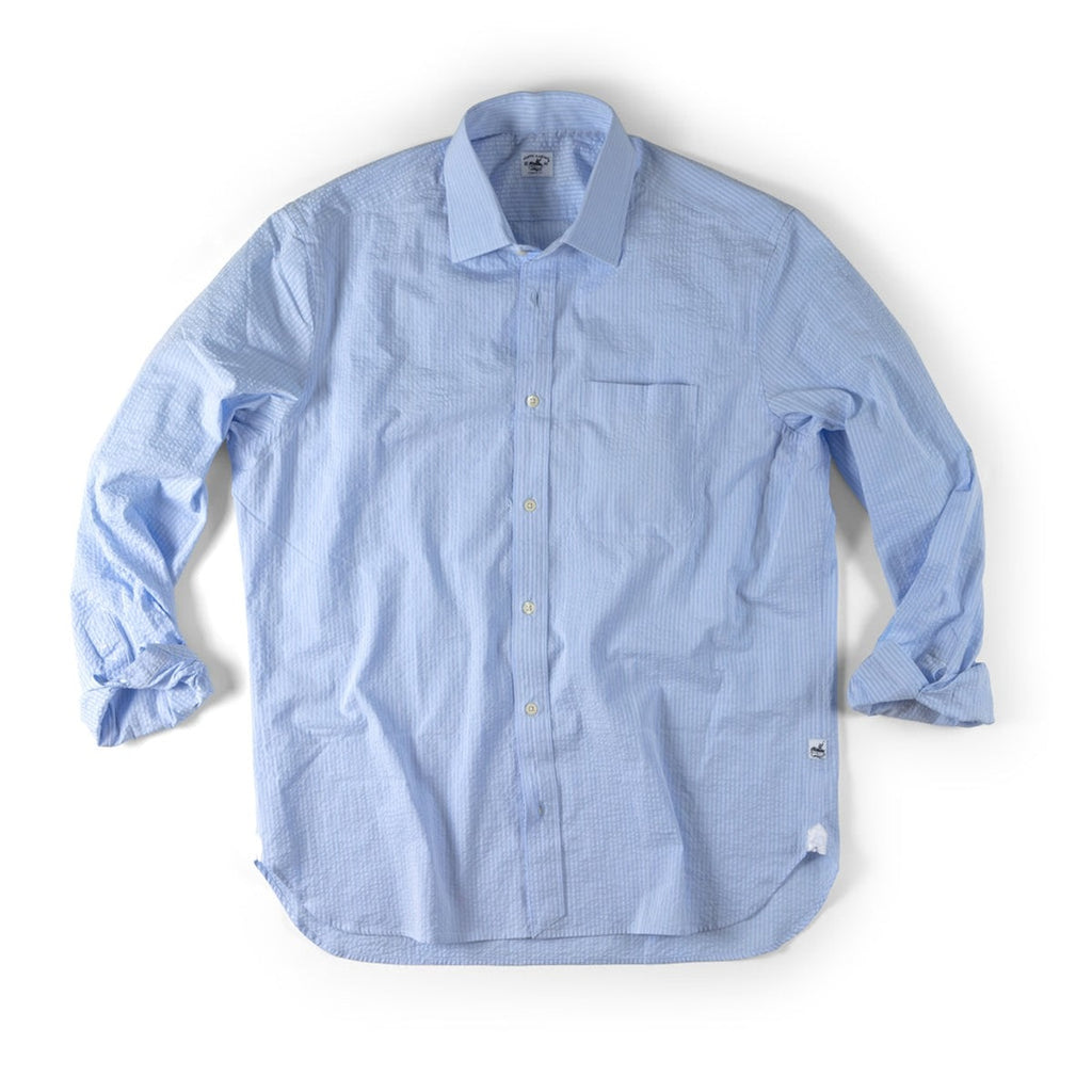 Captain's Seersucker Cotton Shirt - in Blue Shirts Atlantic Rancher Company   