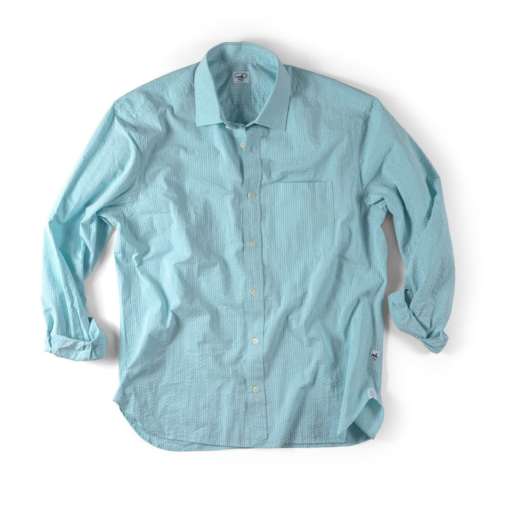 Captain's Seersucker Cotton Shirt - in Teal Shirts Atlantic Rancher Company   