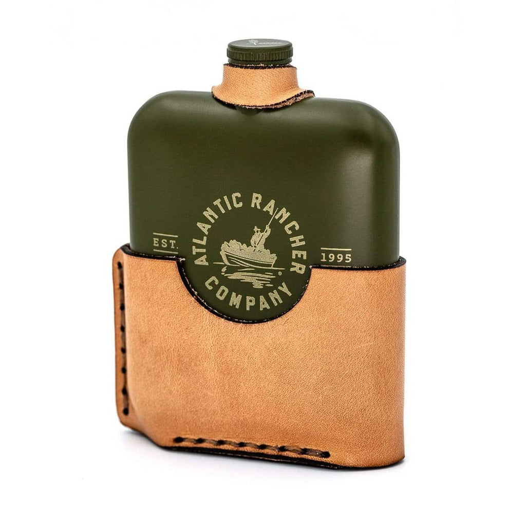 AR Leather Wrapped Marsh Flask Flasks Atlantic Rancher Company Natural  