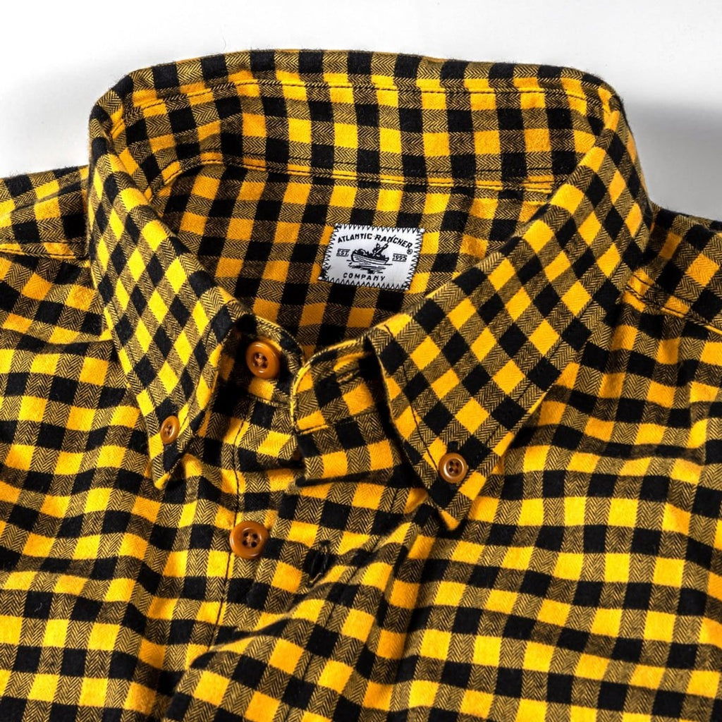 Bayman's Flannel Button-Down Collar Shirt - Orange Check Shirts Atlantic Rancher Company   