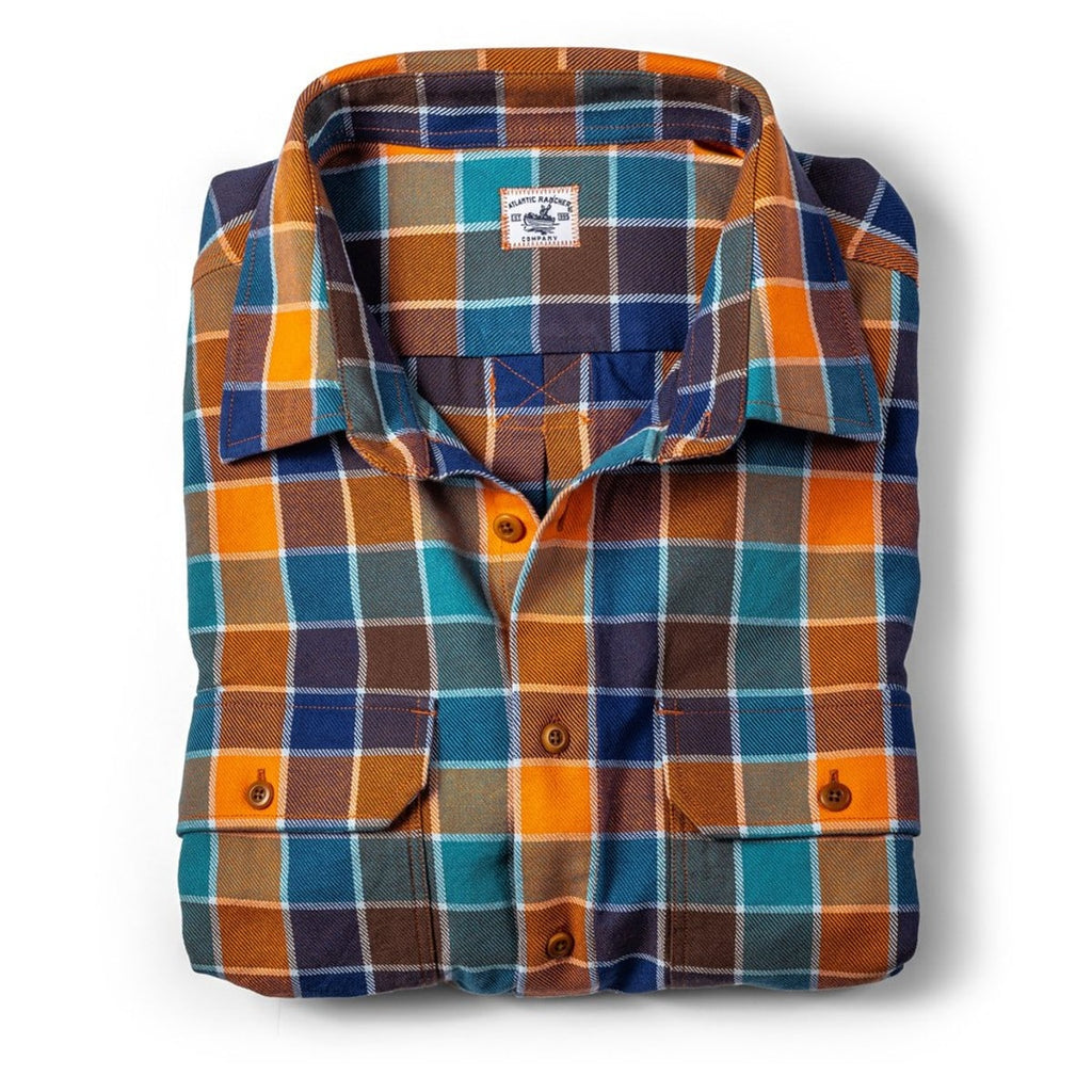 Bayman's Twill Shirt - Orange / Blue Multi Color Shirts Atlantic Rancher Company S Orange - Blue 
