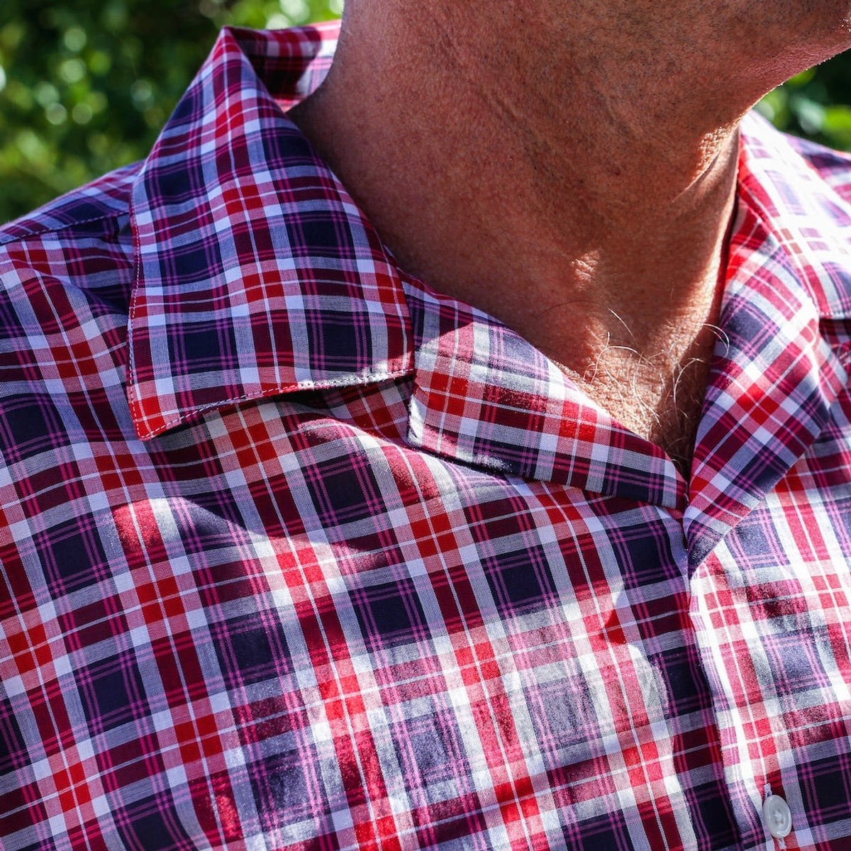 Bimini Long Sleeve Cotton Shirt- in Red-Blue Check