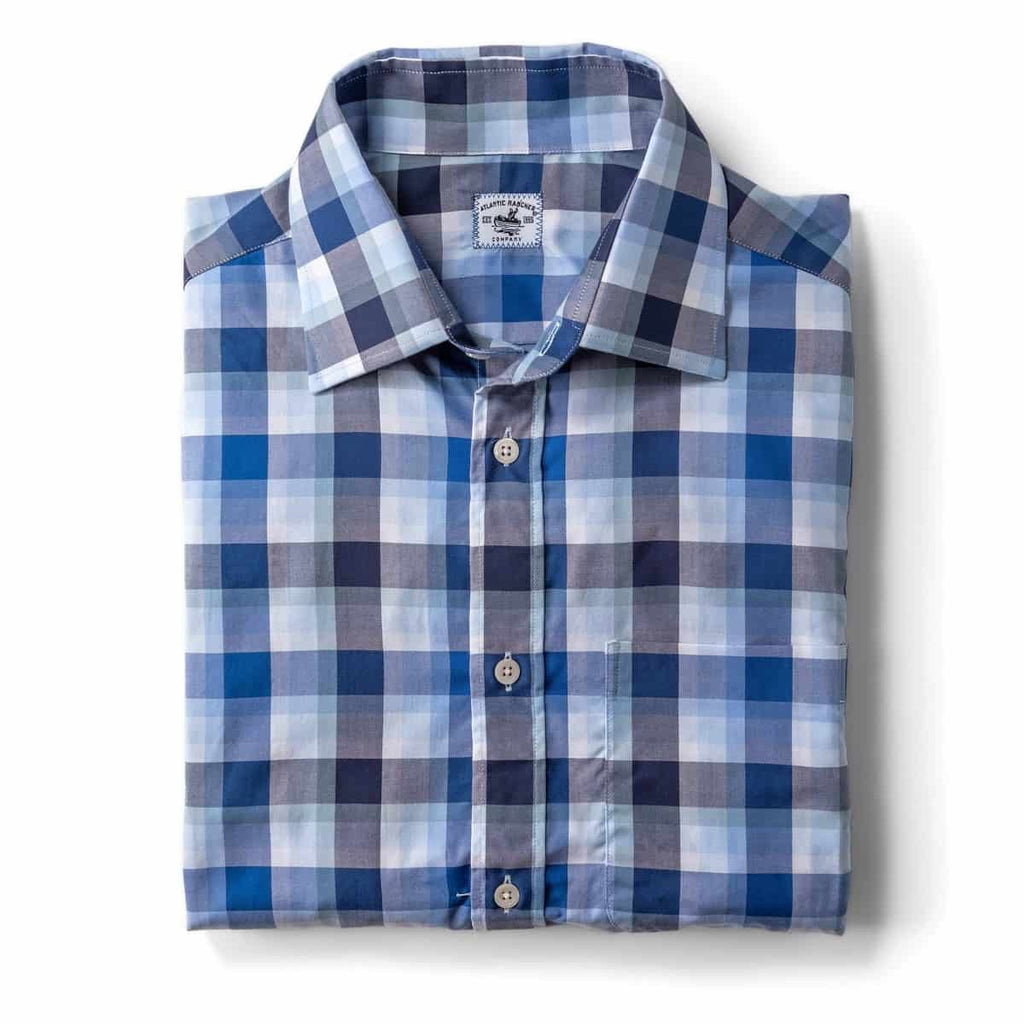 Captain's Uniform Cotton Shirt - in Blue-Blue Check Shirts Atlantic Rancher Company S  