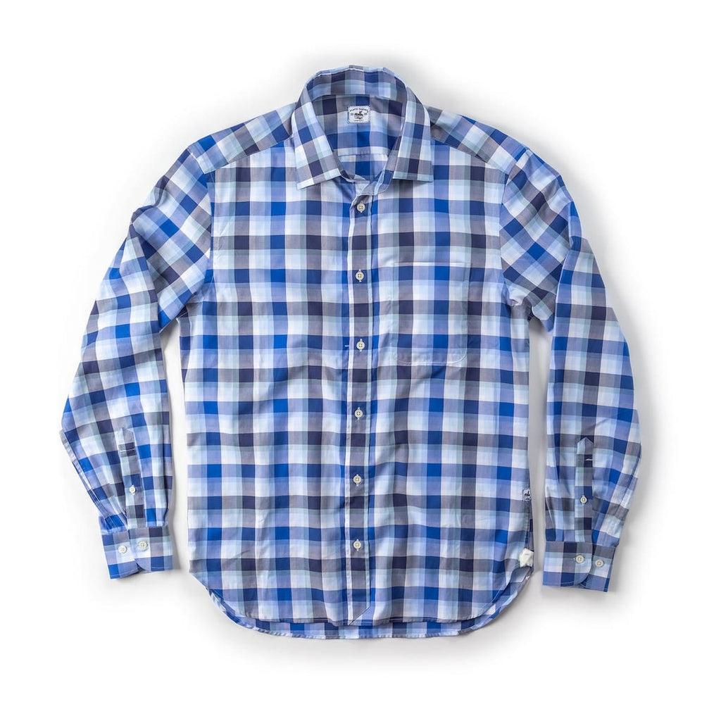 Captain's Uniform Cotton Shirt - in Blue-Blue Check Shirts Atlantic Rancher Company   