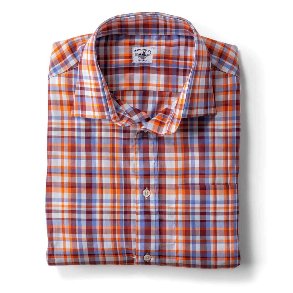 Captain's Uniform Cotton Shirt - in Orange Blue Plaid Shirts Atlantic Rancher Company S  
