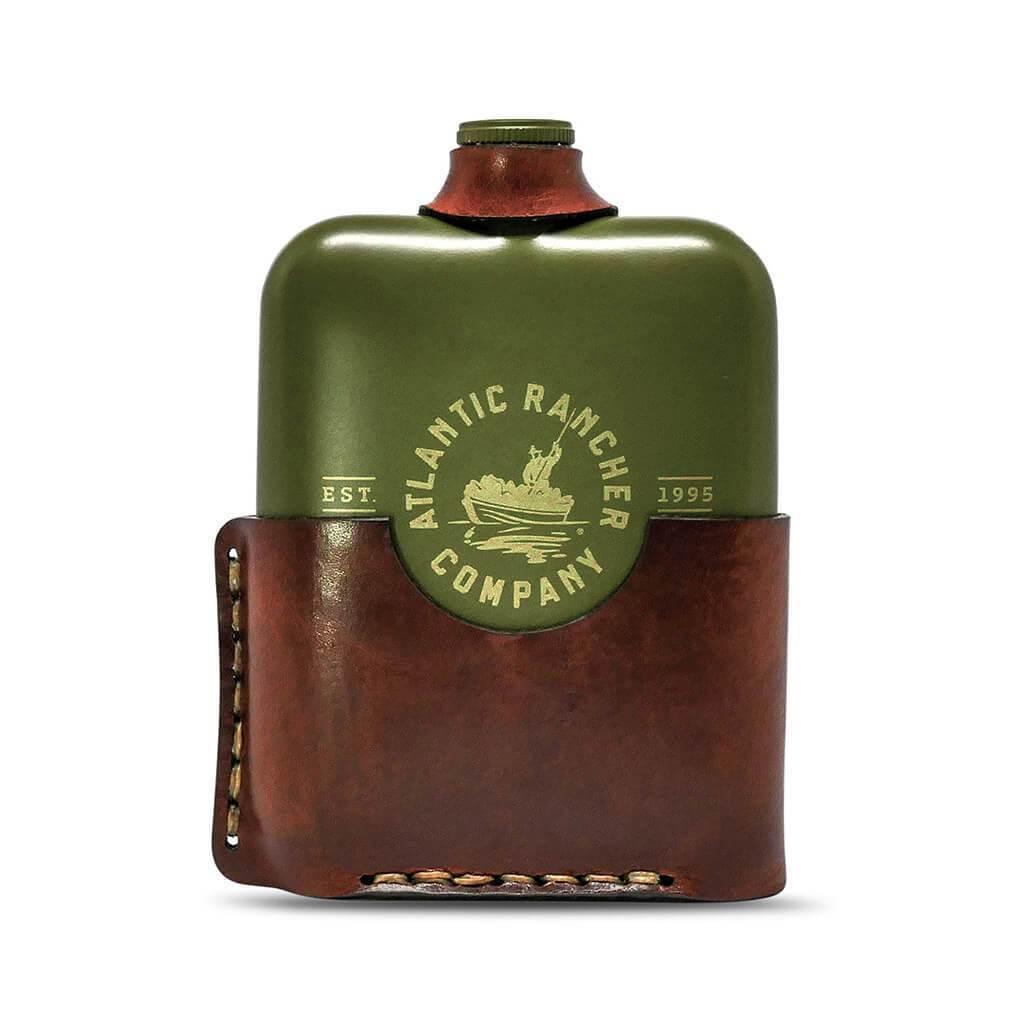 AR Leather Wrapped Marsh Flask Flasks Atlantic Rancher Company Chestnut