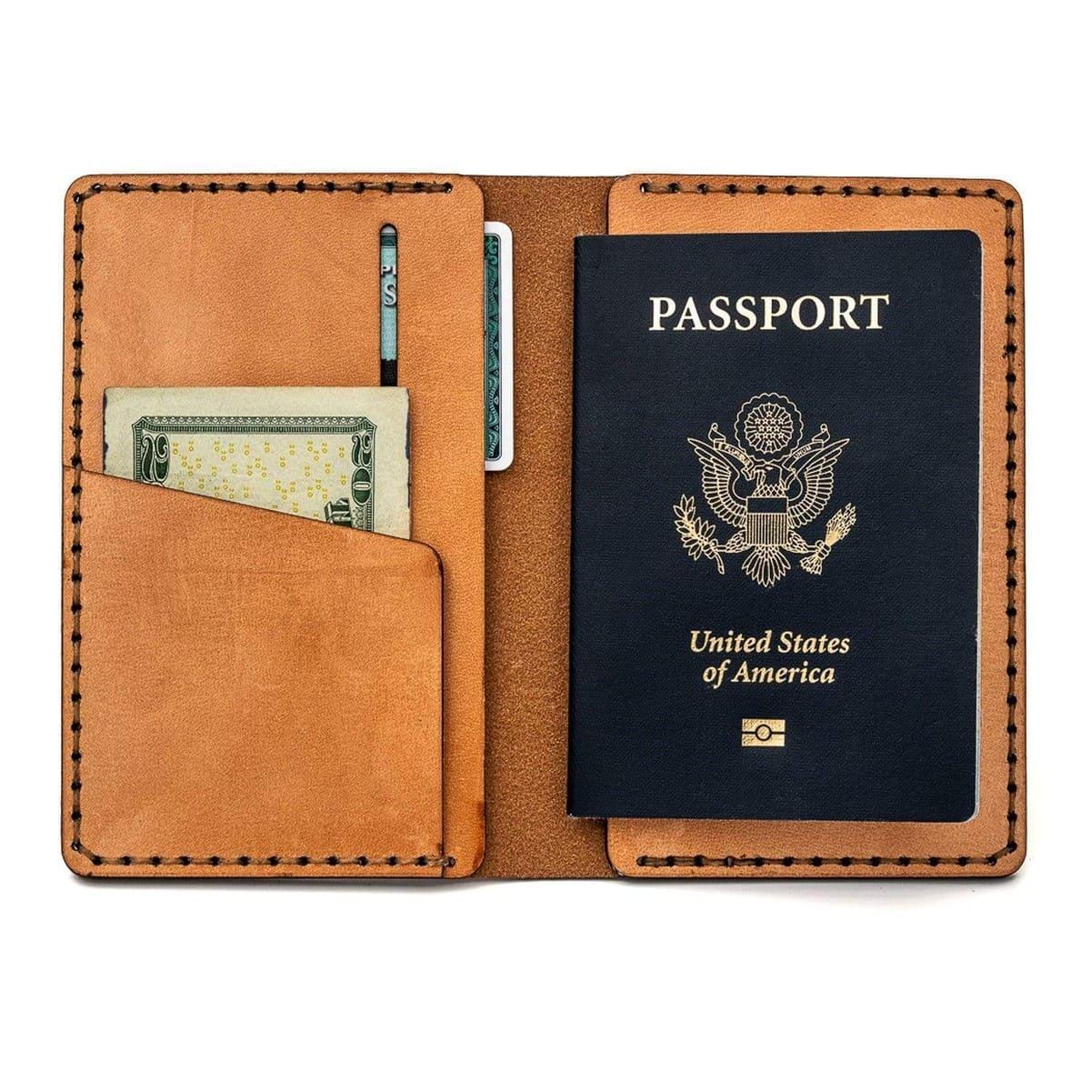 Leather Passport Case Handsewn in USA Leather Goods Atlantic Rancher Company Tan