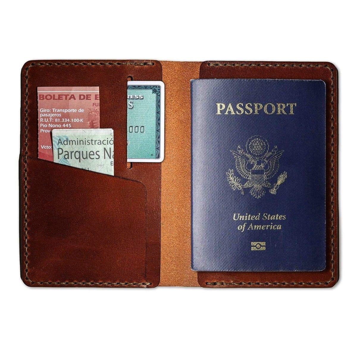 Leather Passport Case Handsewn in USA Leather Goods Atlantic Rancher Company Brown